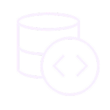 Ícono que representa la gestión y respaldo de una base de datos y contiene un código de programación